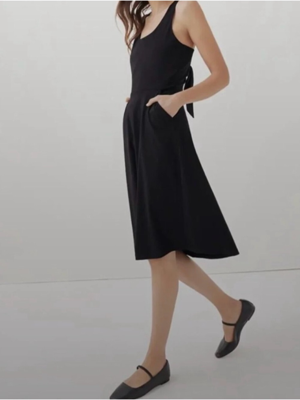 NWT! Pact Black Sleeveless Tie-Back Midi Dress